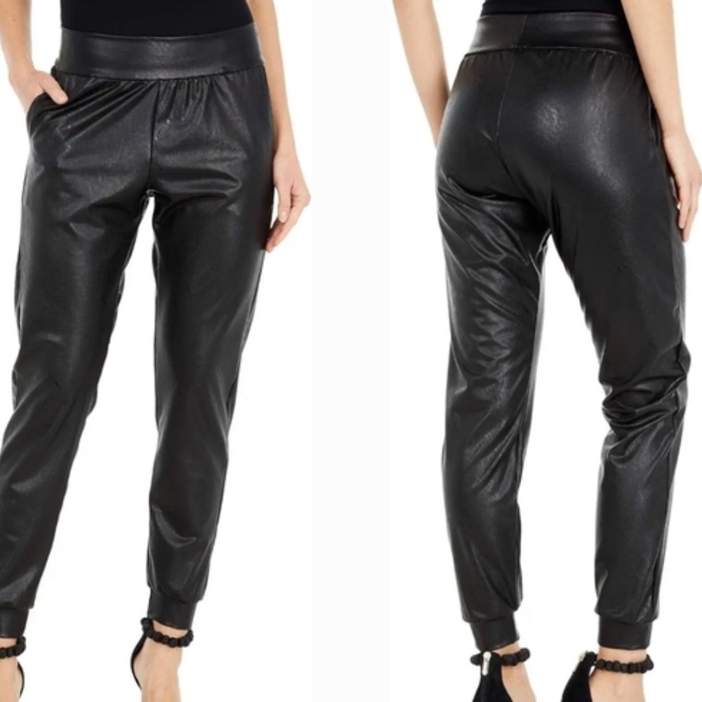 Commando Black Faux Leather Jogger Pants Relaxed Fit Stretch Taper Leg small